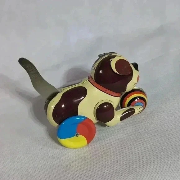 Metal Wind up toy Puppy with Ball press tail down to wind - Picture 3 of 5